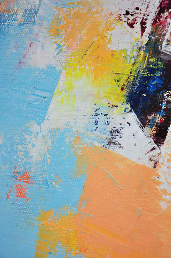 Large Abstract Painting,Palette Knife Contemporary Art Canvas Painting,Big Living Room Decor,Sky Blue,Yellow,White,Dark Blue.etc